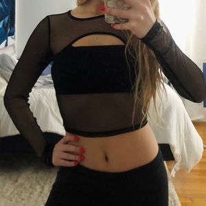 ❌SOLD❌ Black Mesh Long Sleeve Crop